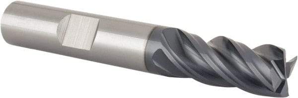 SGS - 3/8", 7/8" LOC, 3/8" Shank Diam, 2-1/2" OAL, 4 Flute, Solid Carbide Square End Mill - Single End, AlTiN Finish, Spiral Flute, Right Hand Cut, Right Hand Flute, Series Z1 - USA Tool & Supply