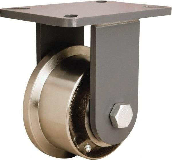 Hamilton - 5" Diam x 2-1/16" Wide x 8" OAH Top Plate Mount Rigid Caster - Forged Steel, 4,200 Lb Capacity, Straight Roller Bearing, 5-1/2 x 7-1/4" Plate - USA Tool & Supply