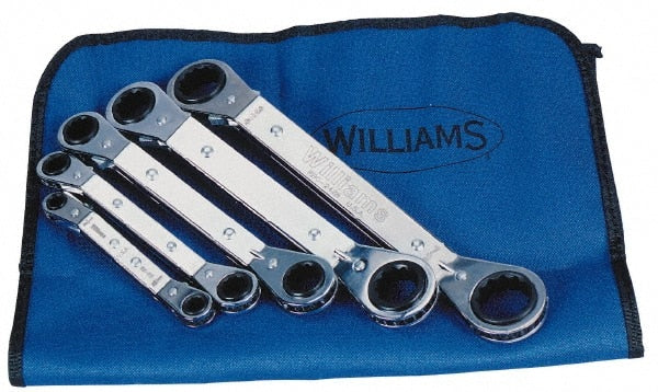 Williams - 5 Pc, 1/4 x 5/16 - 3/4 x 7/8", 12-Point Ratcheting Box Wrench Set - Exact Industrial Supply