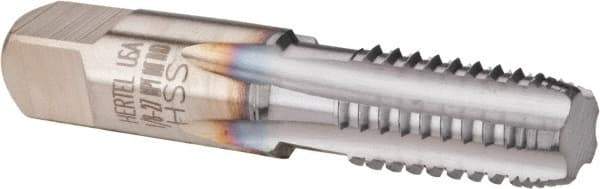 Hertel - 1/8-27 NPT, 5 Flutes, TiCN Coated, High Speed Steel, Interrupted Thread Pipe Tap - 7/16 Inch Shank Diameter, 7/16 Inch Shank Diameter, 3/4 Inch Thread Length, 0.32 Inch Square Size, Regular Hook - Exact Industrial Supply