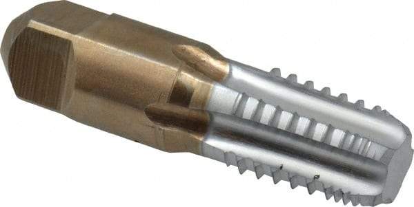 Hertel - 3/8-18 NPT, 5 Flutes, Chrome Plated, High Speed Steel, Interrupted Thread Pipe Tap - 0.7 Inch Shank Diameter, 0.7 Inch Shank Diameter, 1-1/16 Inch Thread Length, 0.53 Inch Square Size, Regular Hook - Exact Industrial Supply