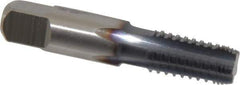 Hertel - 1/8-27 NPTF, 5 Flutes, TiCN Coated, High Speed Steel, Interrupted Thread Pipe Tap - 7/16 Inch Shank Diameter, 7/16 Inch Shank Diameter, 3/4 Inch Thread Length, 0.32 Inch Square Size, Regular Hook - USA Tool & Supply