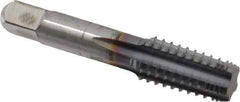 Hertel - 1/8-27 NPTF, 5 Flutes, TiCN Coated, High Speed Steel, Interrupted Thread Pipe Tap - 5/16 Inch Shank Diameter, 5/16 Inch Shank Diameter, 3/4 Inch Thread Length, 0.23 Inch Square Size, Regular Hook - Exact Industrial Supply