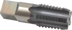 Hertel - 1 - 11-1/2 NPTF, 5 Flutes, TiCN Coated, High Speed Steel, Interrupted Thread Pipe Tap - 1-1/8 Inch Shank Diameter, 1-1/8 Inch Shank Diameter, 1-3/4 Inch Thread Length, 0.84 Inch Square Size, Regular Hook - USA Tool & Supply