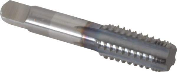 Hertel - 1/8-27 NPT, 5 Flutes, TiCN Coated, High Speed Steel, Interrupted Thread Pipe Tap - 5/16 Inch Shank Diameter, 5/16 Inch Shank Diameter, 3/4 Inch Thread Length, 0.23 Inch Square Size, Regular Hook - Exact Industrial Supply