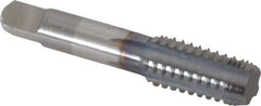 Hertel - 1/8-27 NPT, 5 Flutes, TiCN Coated, High Speed Steel, Interrupted Thread Pipe Tap - 5/16 Inch Shank Diameter, 5/16 Inch Shank Diameter, 3/4 Inch Thread Length, 0.23 Inch Square Size, Regular Hook - Exact Industrial Supply