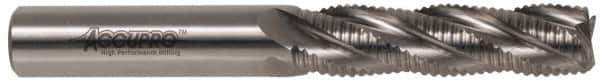 Accupro - 7/16" Diam, Fine Pitch, 1" LOC, 4 Flute Powdered Metal Corner Chamfer Roughing End Mill - Uncoated, 2-11/16" OAL, 3/8" Shank Diam, Single End, Centercutting, 30° Helix - USA Tool & Supply