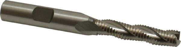 Accupro - 5/16" Diam, Fine Pitch, 1-3/8" LOC, 3 Flute Powdered Metal Corner Chamfer Roughing End Mill - Uncoated, 3-1/8" OAL, 3/8" Shank Diam, Single End, Centercutting, 30° Helix - USA Tool & Supply