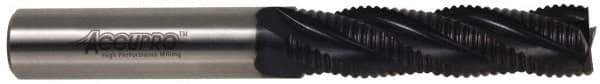 Accupro - 1" Diam, Fine Pitch, 3" LOC, 5 Flute Powdered Metal Corner Chamfer Roughing End Mill - TiAlN Finish, 5-1/4" OAL, 3/4" Shank Diam, Single End, Centercutting, 30° Helix - USA Tool & Supply