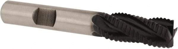 Accupro - 7/16" Diam, Fine Pitch, 1" LOC, 4 Flute Powdered Metal Corner Chamfer Roughing End Mill - TiAlN Finish, 2-11/16" OAL, 3/8" Shank Diam, Single End, Centercutting, 30° Helix - USA Tool & Supply