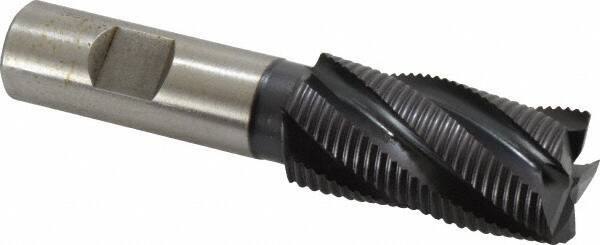 Accupro - 1" Diam, Fine Pitch, 2" LOC, 5 Flute Powdered Metal Corner Chamfer Roughing End Mill - TiAlN Finish, 4-1/4" OAL, 3/4" Shank Diam, Single End, Centercutting, 30° Helix - USA Tool & Supply
