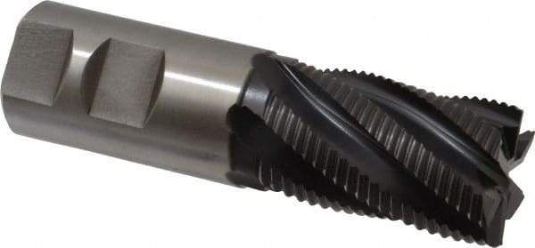 Accupro - 1-1/4" Diam, Fine Pitch, 2" LOC, 6 Flute Powdered Metal Corner Chamfer Roughing End Mill - TiAlN Finish, 4-1/2" OAL, 1-1/4" Shank Diam, Single End, Centercutting, 30° Helix - USA Tool & Supply