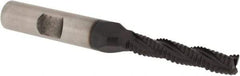 Accupro - 1/4" Diam, Fine Pitch, 1-1/4" LOC, 3 Flute Powdered Metal Corner Chamfer Roughing End Mill - TiAlN Finish, 3-1/16" OAL, 3/8" Shank Diam, Single End, Centercutting, 30° Helix - USA Tool & Supply