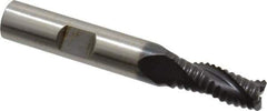 Accupro - 5/16" Diam, Coarse Pitch, 3/4" LOC, 3 Flute Powdered Metal Corner Chamfer Roughing End Mill - TiAlN Finish, 2-1/2" OAL, 3/8" Shank Diam, Single End, Centercutting, 30° Helix - USA Tool & Supply