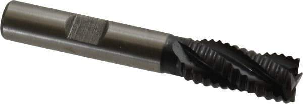 Accupro - 7/16" Diam, Coarse Pitch, 1" LOC, 4 Flute Powdered Metal Corner Chamfer Roughing End Mill - TiAlN Finish, 2-11/16" OAL, 3/8" Shank Diam, Single End, Centercutting, 30° Helix - USA Tool & Supply