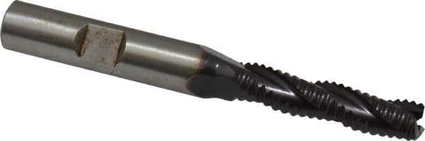 Accupro - 5/16" Diam, Coarse Pitch, 1-3/8" LOC, 3 Flute Powdered Metal Corner Chamfer Roughing End Mill - TiAlN Finish, 3-1/8" OAL, 3/8" Shank Diam, Single End, Centercutting, 30° Helix - USA Tool & Supply