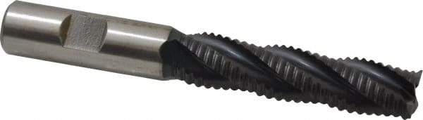 Accupro - 5/8" Diam, Coarse Pitch, 2-1/2" LOC, 4 Flute Powdered Metal Corner Chamfer Roughing End Mill - TiAlN Finish, 4-5/8" OAL, 5/8" Shank Diam, Single End, Centercutting, 30° Helix - USA Tool & Supply