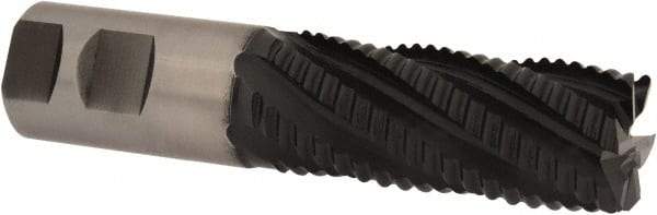 Accupro - 1-1/4" Diam, Coarse Pitch, 3" LOC, 6 Flute Powdered Metal Corner Chamfer Roughing End Mill - TiAlN Finish, 5-1/2" OAL, 1-1/4" Shank Diam, Single End, Centercutting, 30° Helix - USA Tool & Supply