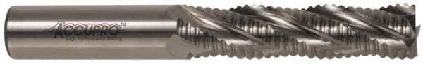 Accupro - 1/2" Diam, Coarse Pitch, 1-1/4" LOC, 4 Flute Powdered Metal Corner Chamfer Roughing End Mill - Uncoated, 3-1/4" OAL, 1/2" Shank Diam, Single End, Centercutting, 30° Helix - USA Tool & Supply