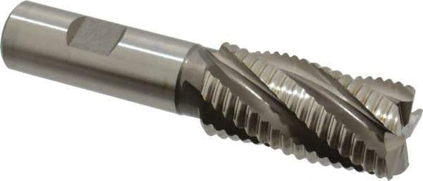 Accupro - 1" Diam, Coarse Pitch, 2" LOC, 5 Flute Powdered Metal Corner Chamfer Roughing End Mill - Uncoated, 4-1/4" OAL, 3/4" Shank Diam, Single End, Centercutting, 30° Helix - USA Tool & Supply