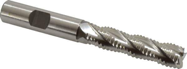 Accupro - 1/2" Diam, Coarse Pitch, 2" LOC, 4 Flute Powdered Metal Corner Chamfer Roughing End Mill - Uncoated, 4" OAL, 1/2" Shank Diam, Single End, Centercutting, 30° Helix - USA Tool & Supply