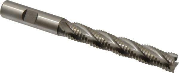 Accupro - 1/2" Diam, Coarse Pitch, 3" LOC, 4 Flute Powdered Metal Corner Chamfer Roughing End Mill - Uncoated, 5" OAL, 1/2" Shank Diam, Single End, Centercutting, 30° Helix - USA Tool & Supply
