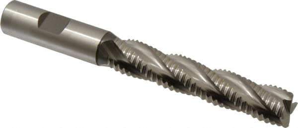 Accupro - 5/8" Diam, Coarse Pitch, 3-1/8" LOC, 4 Flute Powdered Metal Corner Chamfer Roughing End Mill - Uncoated, 5-1/4" OAL, 5/8" Shank Diam, Single End, Centercutting, 30° Helix - USA Tool & Supply
