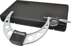 Mitutoyo - 8 to 9 Inch Range, 0.0001 Inch Resolution, Standard Throat, IP65 Electronic Outside Micrometer - 0.0002 Inch Accuracy, Ratchet Stop Thimble, Carbide Face, SR44 Battery, Data Output, Includes Certification of Inspection and Wooden Box - USA Tool & Supply
