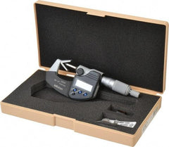 Mitutoyo - 0.05 to 0.6 Inch Measurement, Accuracy Up to 4 micro m, 3 Flutes Measured, Ratchet Stop Thimble, Electronic V Anvil Micrometer - 0.0001 Inch Resolution, Carbide, Data Output, SR44 Battery - USA Tool & Supply