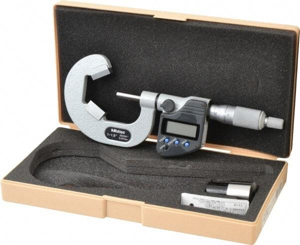 Mitutoyo - 1 to 1.6 Inch Measurement, Accuracy Up to 5 micro m, 3 Flutes Measured, Ratchet Stop Thimble, Electronic V Anvil Micrometer - 0.0001 Inch Resolution, Carbide, Data Output, SR44 Battery - USA Tool & Supply