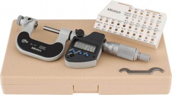 Mitutoyo - 0 to 1" Range, Digital Counter, Electronic Screw Thread Micrometer - Ratchet Stop Thimble, 0.00005" Graduation, 0.0002" Accuracy - USA Tool & Supply