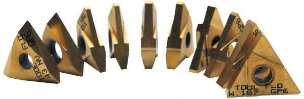 Tool-Flo - 43TNMA Grade GP50, 3.18mm Cutting Width Carbide Grooving Insert - 0.215" Max Depth of Cut, Left Hand, TiN Finish - USA Tool & Supply