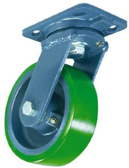 Hamilton - 8" Diam x 2" Wide x 9-1/2" OAH Top Plate Mount Swivel Caster with Brake - Phenolic, 1,400 Lb Capacity, Roller Bearing, 4 x 5" Plate - USA Tool & Supply
