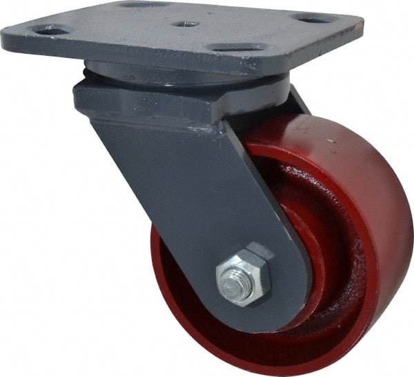 Hamilton - 4" Diam x 2" Wide x 5-5/8" OAH Top Plate Mount Swivel Caster - Cast Iron, 1,000 Lb Capacity, Roller Bearing, 4 x 5" Plate - USA Tool & Supply