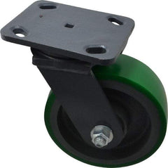 Hamilton - 6" Diam x 2" Wide x 7-1/2" OAH Top Plate Mount Swivel Caster - Polyurethane, 1,200 Lb Capacity, Precision Sealed Bearing, 4 x 5" Plate - USA Tool & Supply