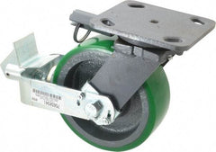 Hamilton - 6" Diam x 2" Wide x 7-1/2" OAH Top Plate Mount Swivel Caster with Brake - Polyurethane, 1,200 Lb Capacity, Precision Sealed Bearing, 4 x 5" Plate - USA Tool & Supply