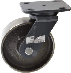 Hamilton - 6" Diam x 2" Wide x 7-1/2" OAH Top Plate Mount Swivel Caster - Forged Steel, 2,000 Lb Capacity, Roller Bearing, 4 x 5" Plate - USA Tool & Supply