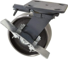 Hamilton - 6" Diam x 2" Wide x 7-1/2" OAH Top Plate Mount Swivel Caster with Brake - Forged Steel, 2,000 Lb Capacity, Roller Bearing, 4 x 5" Plate - USA Tool & Supply