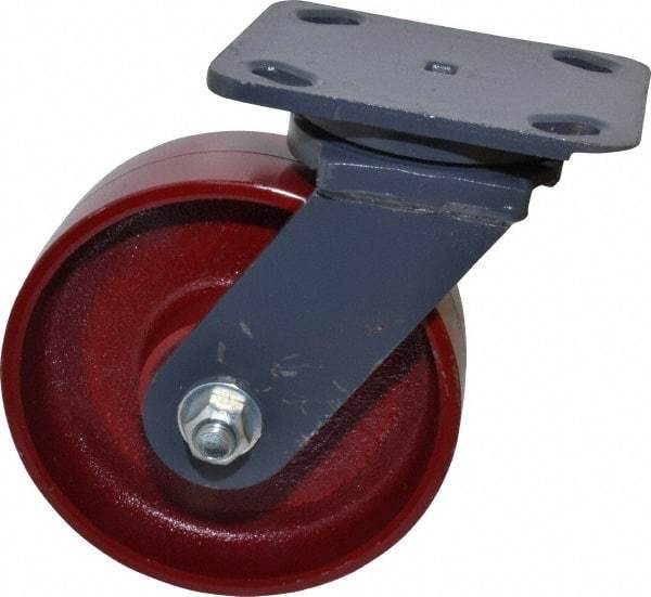 Hamilton - 6" Diam x 2" Wide x 7-1/2" OAH Top Plate Mount Swivel Caster - Cast Iron, 1,400 Lb Capacity, Precision Sealed Bearing, 4 x 5" Plate - USA Tool & Supply