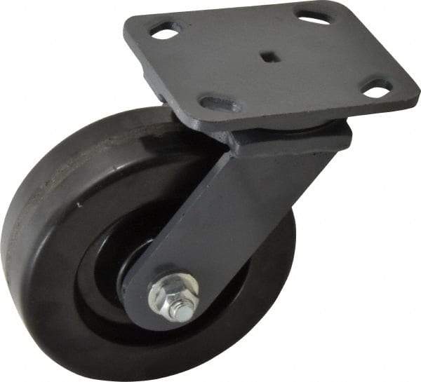 Hamilton - 6" Diam x 2" Wide x 7-1/2" OAH Top Plate Mount Swivel Caster - Phenolic, 1,200 Lb Capacity, Roller Bearing, 4 x 5" Plate - USA Tool & Supply