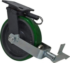 Hamilton - 8" Diam x 2" Wide x 9-1/2" OAH Top Plate Mount Swivel Caster with Brake - Polyurethane, 1,500 Lb Capacity, Precision Sealed Bearing, 4 x 5" Plate - USA Tool & Supply