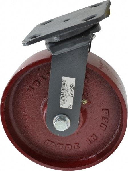 Hamilton - 8" Diam x 2" Wide x 9-1/2" OAH Top Plate Mount Swivel Caster - Cast Iron, 1,500 Lb Capacity, Roller Bearing, 4 x 5" Plate - USA Tool & Supply