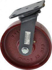 Hamilton - 8" Diam x 2" Wide x 9-1/2" OAH Top Plate Mount Swivel Caster - Cast Iron, 1,500 Lb Capacity, Roller Bearing, 4 x 5" Plate - USA Tool & Supply