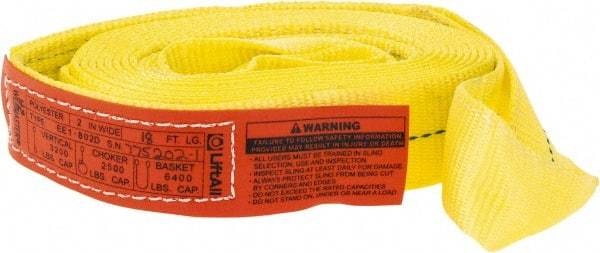 Lift-All - 18' Long x 2" Wide, 3,200 Lb Vertical Capacity, 1 Ply, Polyester Web Sling - 2,500 Lb Choker Capacity, Yellow - USA Tool & Supply
