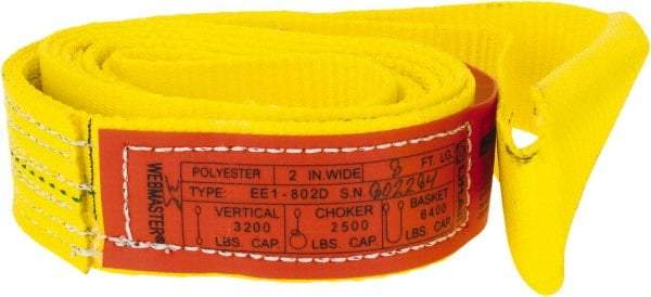 Lift-All - 8' Long x 2" Wide, 3,200 Lb Vertical Capacity, 1 Ply, Polyester Web Sling - 2,500 Lb Choker Capacity, Yellow - USA Tool & Supply
