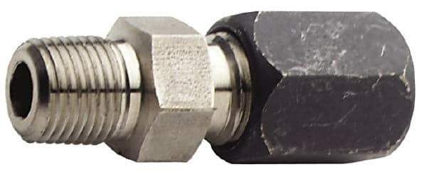 Made in USA - 1/2" OD, Grade 316Stainless Steel Male Connector - 1-1/8" Hex, Comp x MPT Ends - USA Tool & Supply