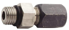 Made in USA - 5/8" OD, Grade 316Stainless Steel Male Connector - 1" Hex, Comp x Straight Thread O-Ring Ends - USA Tool & Supply