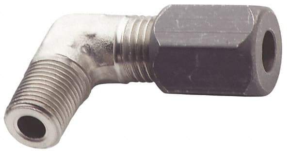 Made in USA - 1/2" OD, Grade 316Stainless Steel Male Elbow - -75 to 750°F, 3/4" Hex, Comp x MPT Ends - USA Tool & Supply