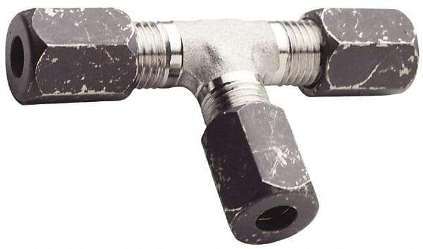 Made in USA - 1/4" OD, Grade 316Stainless Steel Union Tee - -75 to 750°F, 7/16" Hex, Comp x Comp x Comp Ends - USA Tool & Supply