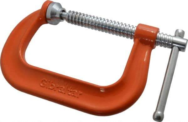 Gibraltar - Regular-Duty 4" Max Opening, 3-1/4" Throat Depth, Forged Steel Standard C-Clamp - 6,200 Lb Capacity, 0" Min Opening, Deep Throat - USA Tool & Supply